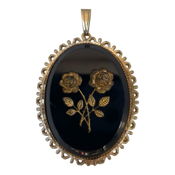 Engraved Rosebud Black Pendant Charm for Necklace - Picture 1 of 6
